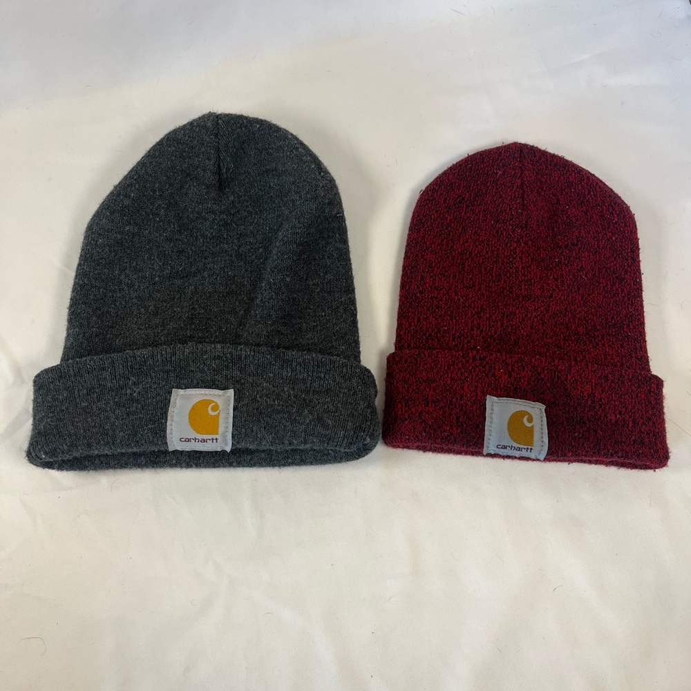 Carhartt Charcoal and Burgundy Beanie Duo